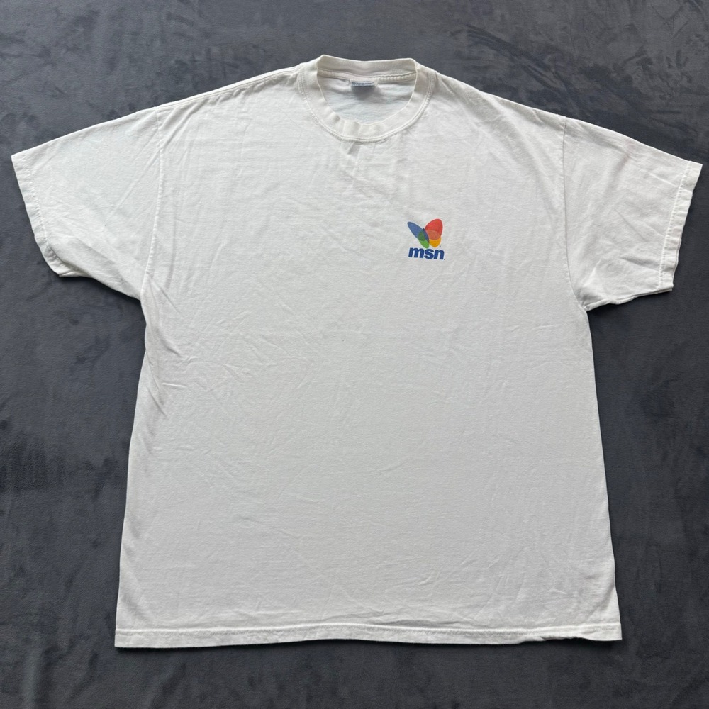 Vintage MSN Microsoft Butterfly Logo Tech T-Shirt Hanes Beefy-T White XL